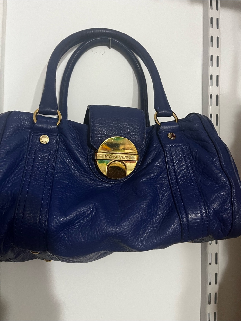 Michael Kors Deep Blue Leather Satchel with Gold Hardware